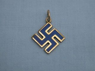 Arthur Johnson Smith 1910 9ct Yellow Gold,  Blue Enamel Hindu Swastika Pendant