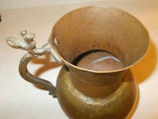 Antique Hammered Copper Tankard / Mug wrought bird brass handle dove tail seams 2