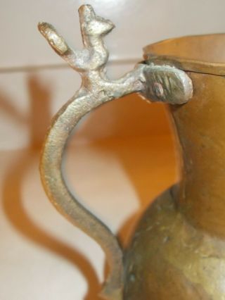 Antique Hammered Copper Tankard / Mug wrought bird brass handle dove tail seams 3