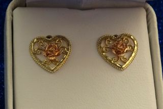 Vintage 14k Gold Pierced Earrings Roses W/filigree Rose Gold/gold