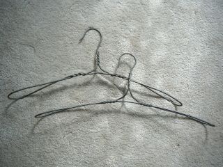 Pair Antique Heavy Twisted All Wire Metal Clothes Hangers Winter Coats - 17 "