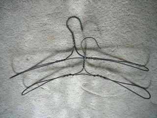 PAIR ANTIQUE HEAVY TWISTED ALL WIRE METAL CLOTHES HANGERS WINTER COATS - 17 