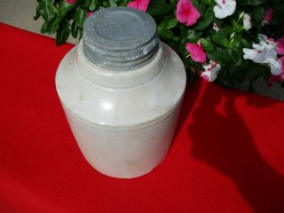 Antique Stoneware Canning Fruit Jar w/ Zinc Lid Marked Macomb Pottery Co 1899 2