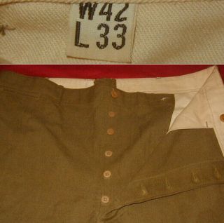 Large Wwii U.  S.  Army Mustard Wool Field Trousers / Pants - 42 " Waist