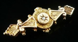 Antique 9ct Gold Brooch With Central Diamond C.  1900
