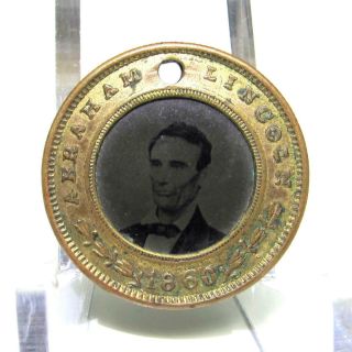 1860 Abraham Lincoln Hanibal Hamlin Ferrotype Presidential Campaign Token Button