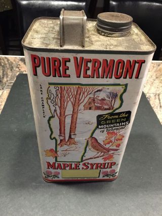 1950’s Pure Vermont Maple Syrup 1 Gal.  Tin Can