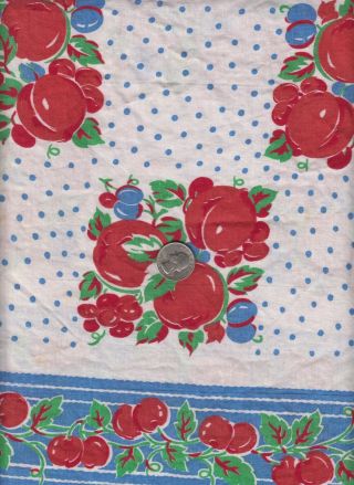 Vintage Feedsack Blue Red Fruit Apples Feed Sack Quilt Sewing Fabric