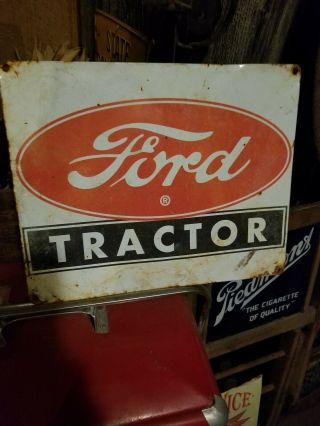 Vintage Old Ford Tractor Metal Sign Sales Service Oil Gas Advertising
