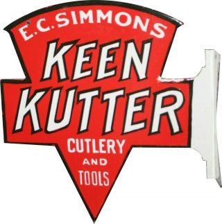 Porcelain Keen Cutter Enamel Sign Size 13 " X 12.  5 " Inches Double Sided Flange