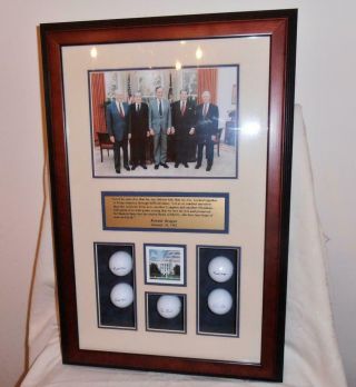 5 Living Presidents Of 1982.  Photo & Signed Golf Balls.  Very Rare