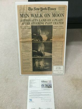 Ny Times Paper Apollo 11 Moon Landing Signed By Buzz Aldrin W/ Jsa Loa