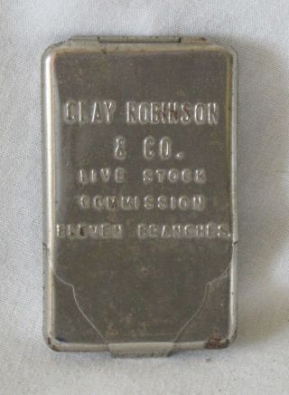 Antique Clay Robinson Live Stock Commission Stock Yards Advertising Match Holder
