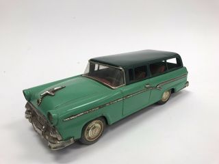 Vintage Green 1957 Ford Station Wagon Ranch Tin Bandai Toy Car Friction Japan