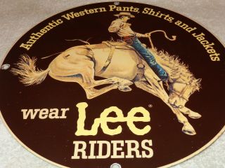 Vintage Lee Riders Western Pants 11 1/4 " Porcelain Metal Blue Jeans Gas Oil Sign