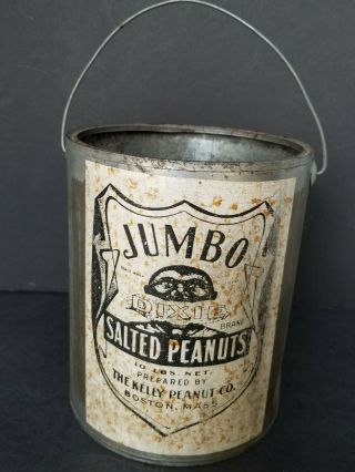 Vintage Dixie Jumbo Salted Peanuts 10lb Tin Kelly Peanut Boston Black Americana