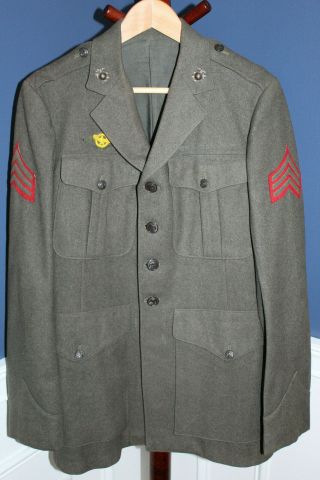 Choice Ww2 U.  S.  Marine Corps Sgt Forest Green Wool Jacket W/egas 1943 D