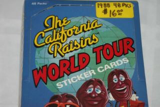 VINTAGE 1988 CALIFORNIA RAISINS WORLD TOUR STICKERS BOX WITH 48 PACKS 2