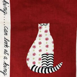 Vtg Cat Towel,  Cotton Kitchen Towel,  Mid Century Red & White Kitty By Startex