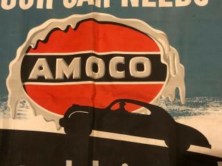 Vintage AMOCO Cloth Advertising Banner Sign / Gas Oil Service Station / Soda 2
