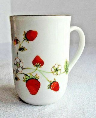 Vintage Otagiri Strawberry Blossom Coffee Mug Cup White Porcelain Red Berries