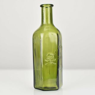 ☠ Antique Green Glass Poison Bottle Jar Skull Crossbones Apothecary Chemist No.  3