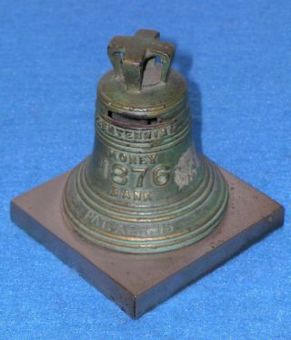 1776 1876 Centennial Liberty Bell Cast Iron Bailey’s Money Bank W/ Orig Label