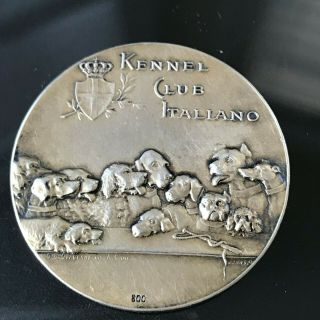 Art Deco.  800 Silver Italian Kennel Club Watch Fob Awards Medal C; 1915