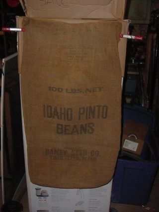 Vintage Burlap Bag Sack 100 Lbs Cabin Cottage Decor Idaho Pinto Beans Twin Falls