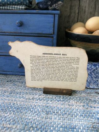 Antique Cardboard Farm Animal Wood Stand Aberdeen Angus Bull 2