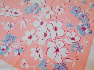 Vintage Heavy Cotton Tablecloth 50x67 " Pink Slate Blue Gray Floral Dogwood