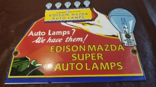 Vintage General Electric Porcelain Gas Auto Lamps Edison Bulbs Service Sign