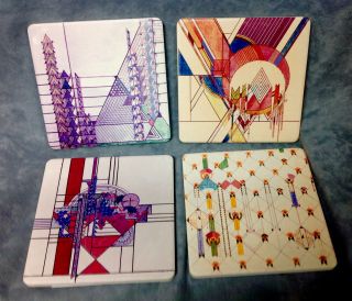 Stone Coasters Frank Lloyd Wright Art Deco Design Set Of 4 Box