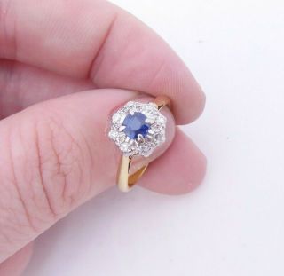 18ct Gold Sapphire Diamond Ring,  Cluster Art Deco