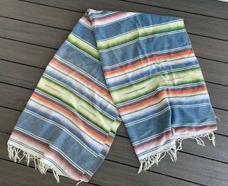 Vtg Mexican Saltillo Serape Blanket Rug Weaving Blue 79 X 45