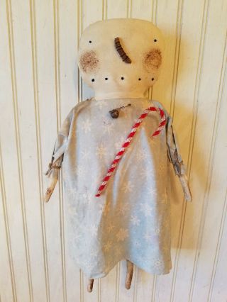 Primitive Grungy Simply Prim Snow Girl Snowman Christmas Doll & Candy Cane