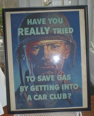 Vintage Ww 2 Us Government War Poster Save Gas Dated 1944