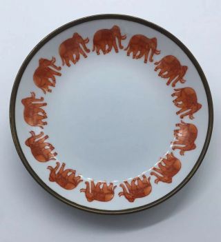 Elephant Brass Clad Porcelain Plate Japan Horchow Hong Kong Hand Decorated