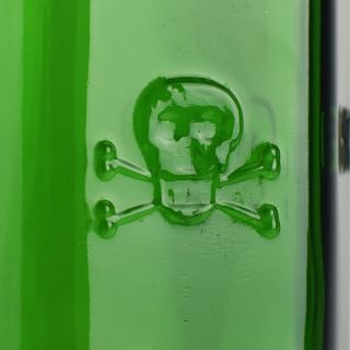 ☠ Antique Green Glass Poison Bottle Jar Skull Crossbones Apothecary Chemist