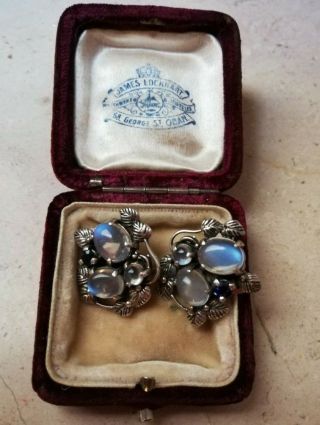 Bernard Instone att silver leaves earrings moonstones sapphires c1930 lovely 3