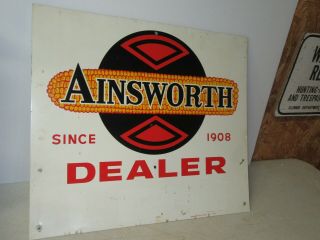 Vintage Ainsworth Minty Dealer Seed Corn Farm Metal Advertising Sign
