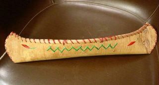 Vtg 17 " Canadian Native American Birch Bark Canoe W/ Porcupine Quill Decoration