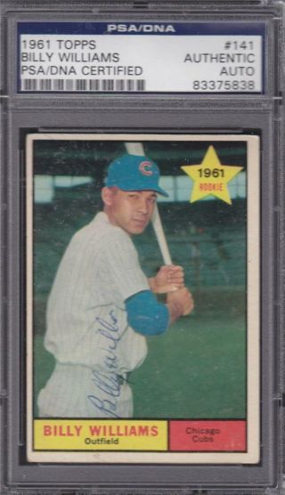 1961 Topps Vintage Signed Card 141 Billy Williams Rookie Cubs Psa Dna Hof