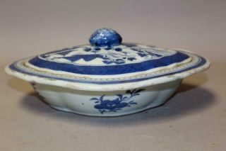 RARE 18 - 19TH C CANTON CHINESE PORCELAIN COVERED VEGETABLE BLUE ORIENTAL DESIGN 3