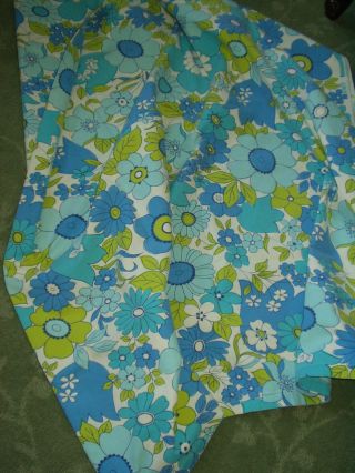 Vintage Retro Boho Turquoise Blue - Lime Green Flower Power Sheet Cutter Fabric