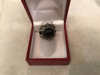 Estate Vintage Lagos Caviar Sterling Silver & 18k Yellow Gold Black Onyx Ring