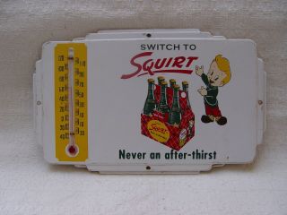 Switch To Squirt Never An After - Thirst Soda Boy Tin Advertising Thermometer
