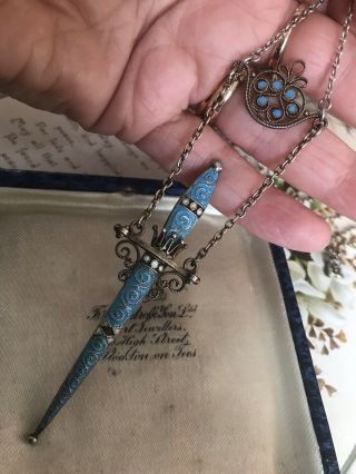 Rare Antique Victorian Norwegian David Anderson Silver Sword Pendant Necklace