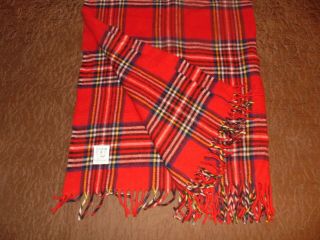 RED PLAID THROW 100 Wool by FARIBO Made in USA 54x48 WARM BLANKET Gorgeous 2