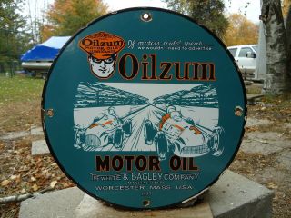 Vintage 1937 Oilzum Motor Oil Gas Porcelain Gas Station Pump Sign Mass.
